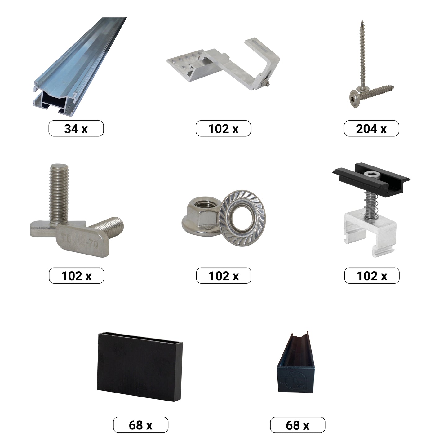 PV Unterkonstruktion | 2 Module für Ziegeldächer | Photovoltaik Montageset ZELOS 2.380 T.Werk