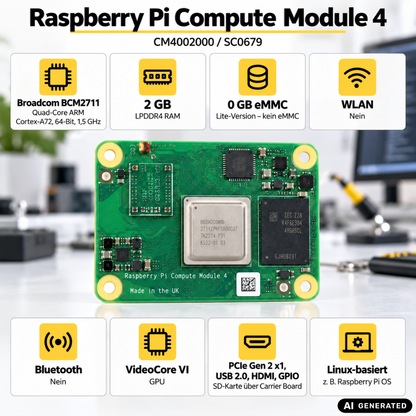 Raspberry Pi Compute Module 4 | 2 GB RAM | Quad-Core ARM Cortex-A72 | Lite – ohne eMMC & Wireless | CM4002000